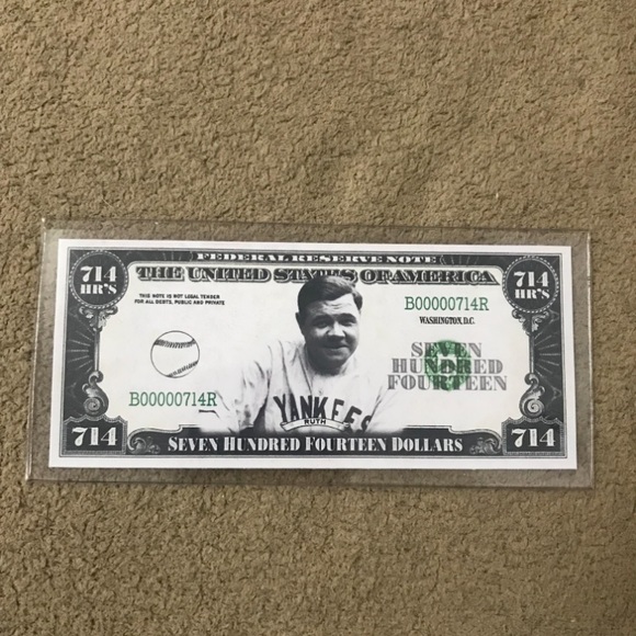 BABE RUTH YANKEES OLD SCHOOL MLB⚾LEGENDARY NOVELTY NOTE WITH PROTECTIVE PLASTIC - Picture 1 of 7